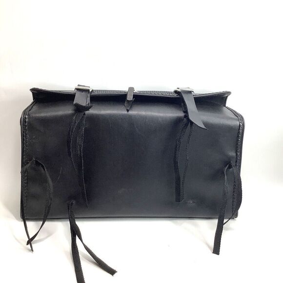 Hopnel Leather Tie on Bag Motorcycle Black Straps 19"x 11" x 5" Biker - Picture 3 of 10